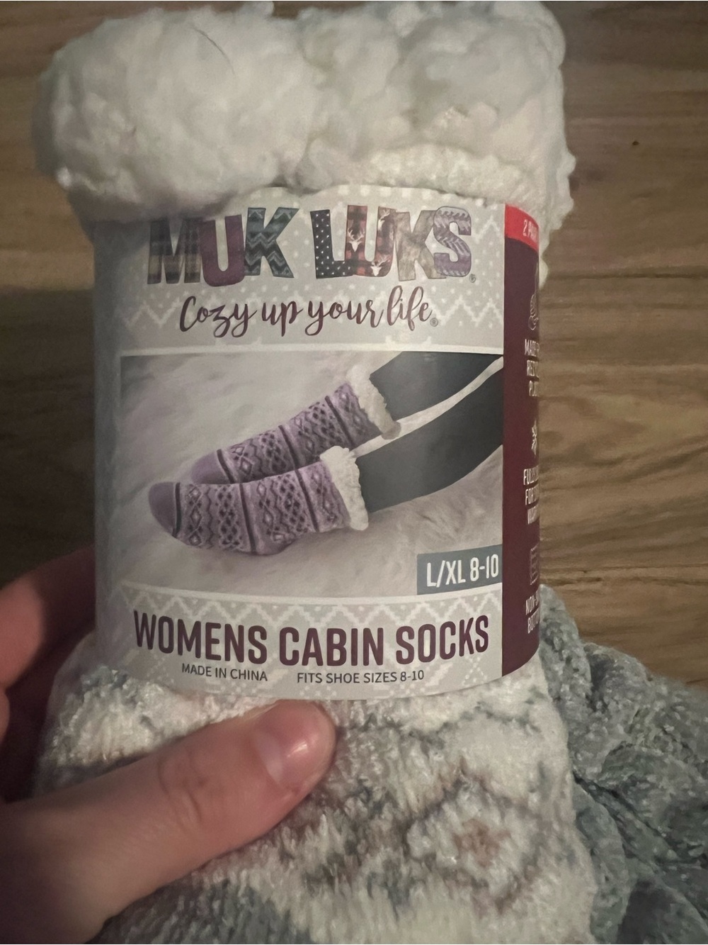 Muk Luks Women's Cabin Socks - White, Gray & Light Pink Fair Isle Pair - Picture 2 of 7